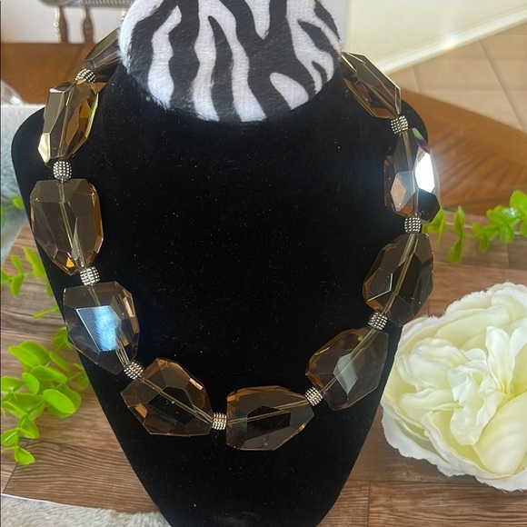 Brown Faceted Crystal Necklace Statement Jewelry - Picture 4 of 7